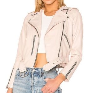 AllSaints Balfern biker leather jacket, powder pink Sz 2